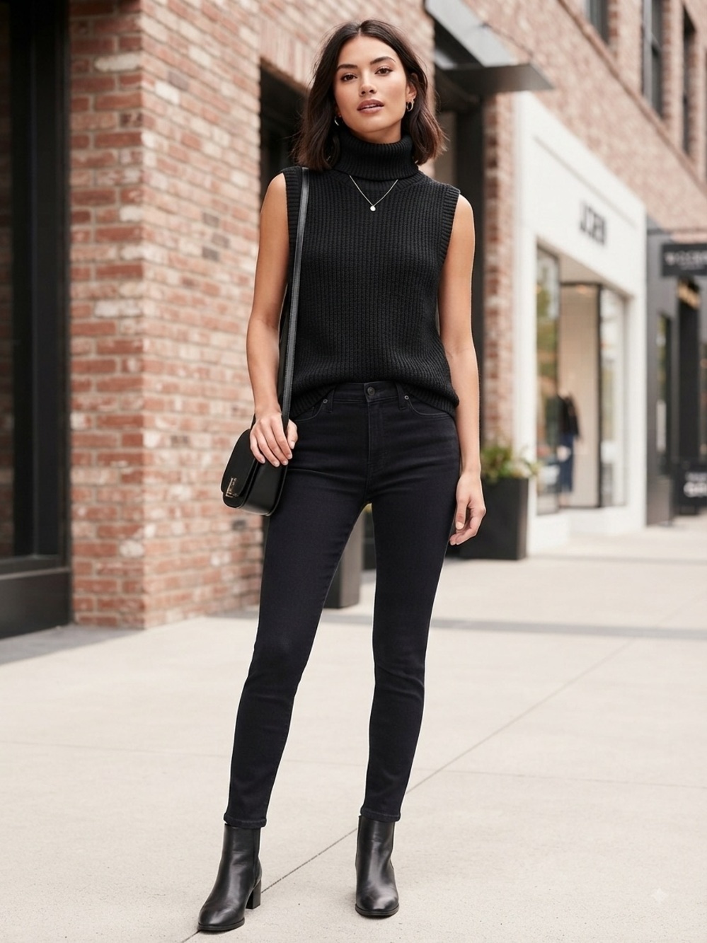 J.Crew Black Sleeveless Turtleneck Ribbed Sweater Tunic Top Size Medium NWT - Picture 2 of 5